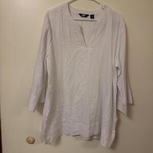 LANDS END Womens Linen Viscos Top Size L Tunic Lagenlook White